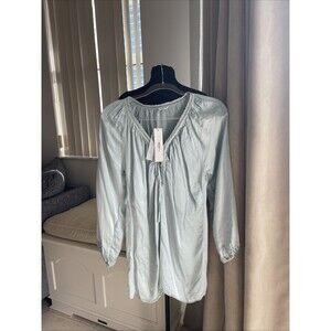 Braez Silk Blouse Dust Blue Long Sleeve Tie Neck Silk S